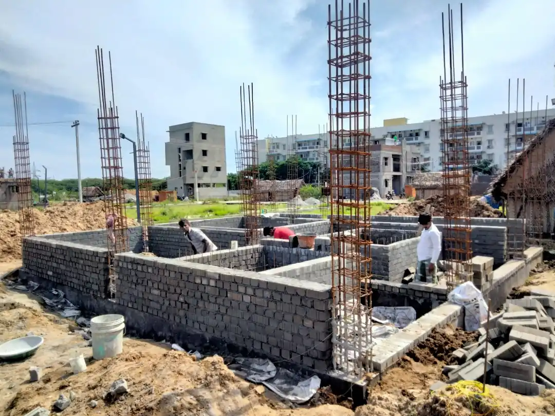 Block walls of the sump and basement under construction, Avadi site